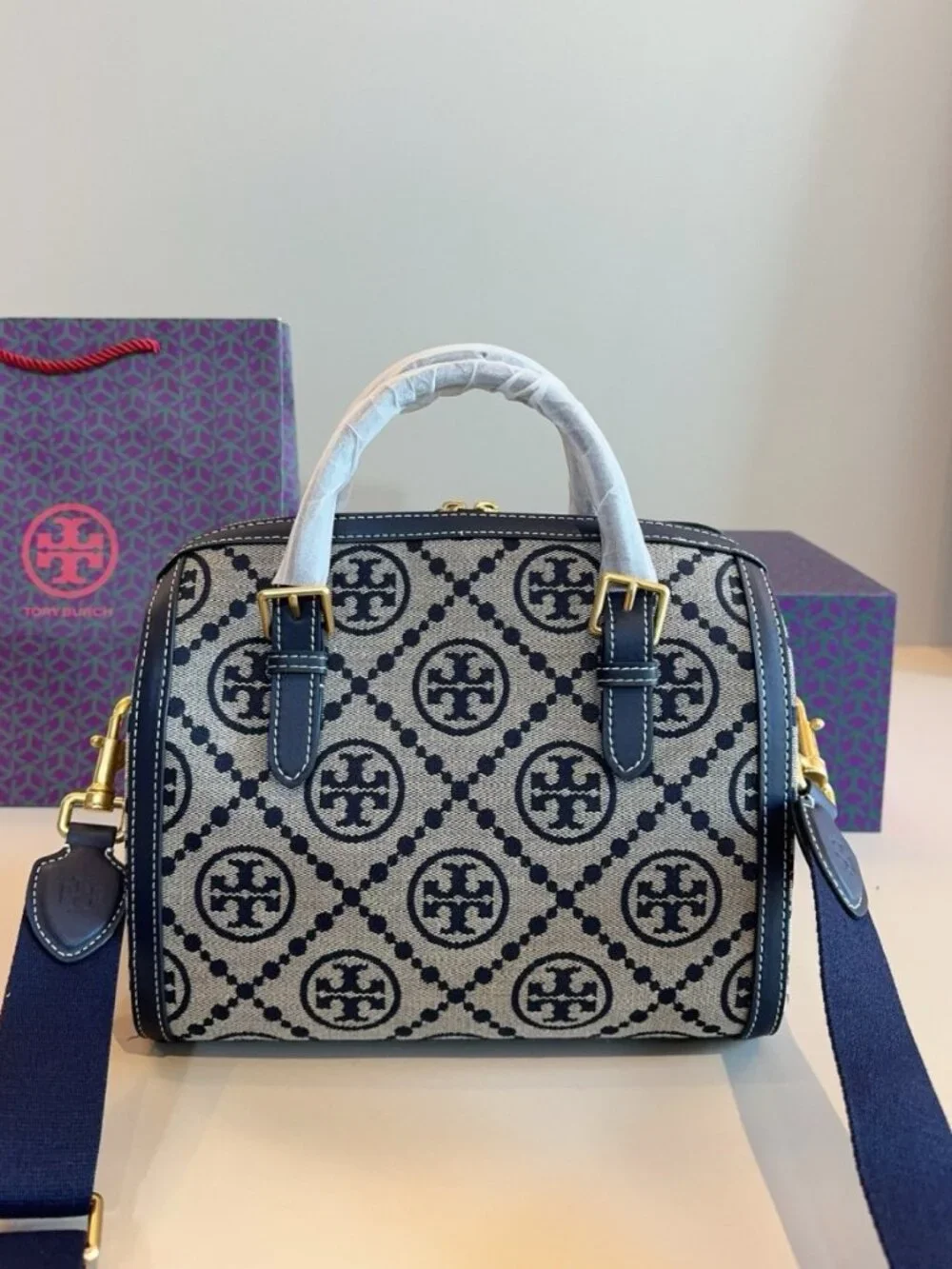 Tory Burch Monogram Jacquard Boston Satchel Bag